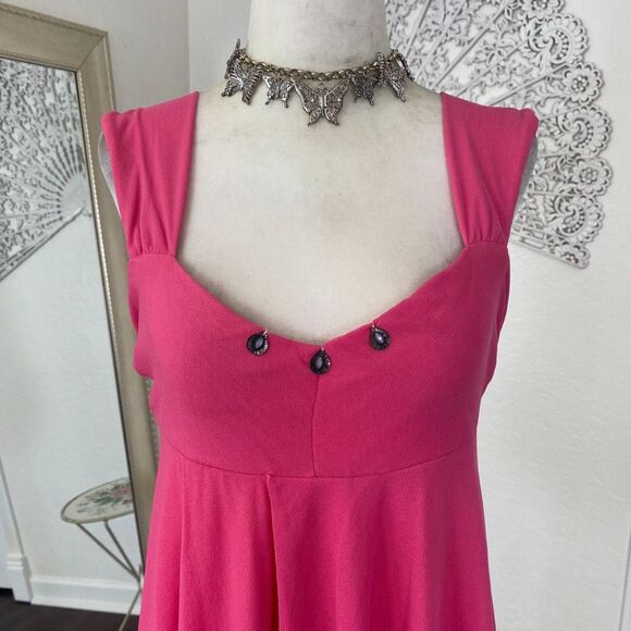 Early 2000 Bright Pink Blush Sheer Layered Mesh Beaded Fairy Cami Babydoll Top M - Picture 4 of 8